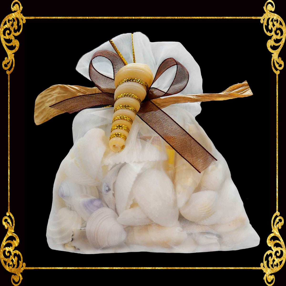 Mixed Sea Shell in Organza Bag | 250 Grams | Assorted White Shells