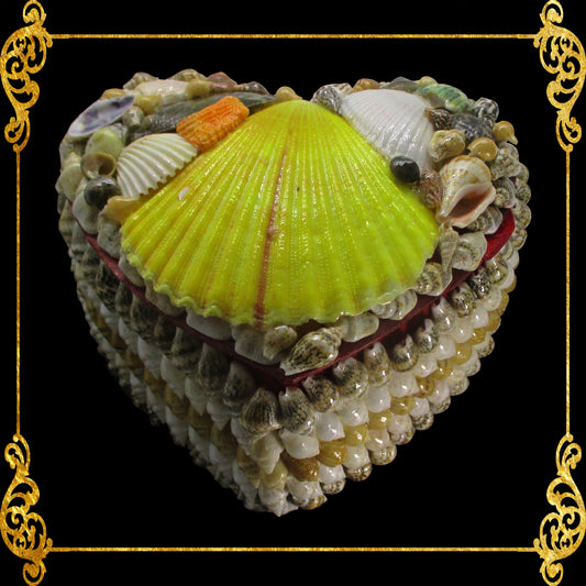 Vintage Heart Shaped Shell Covered Trinket Box Vinatge